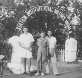 Wilfred, Bob & Charles outside the canteen, Ambala '43